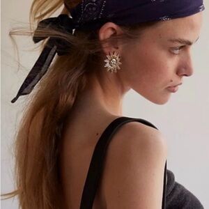 Free People Paisley Bandana with Embroidery Navy